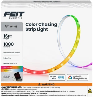 Smart Light Strip 16FT, Ultrathin RGBW Color Chasing LED Light Strip, 2.4GHz Wi-Fi Enabled, Works with Alexa and Google Home Assistant, Remote Control, (0.4in x 192in) TAPE192/CHASE/AG Smart Light Strip 16FT, Ultrathin RGBW Color Chasing LED Light Strip, 2.4GHz Wi-Fi Enabled, Works with Alexa and Google Home Assistant, Remote Control, (0.4in x 192in) TAPE192/CHASE/AG