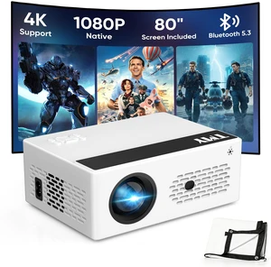 TMY Native 1080P Mini Portable Projector, 2-way Bluetooth, with 80in Screen | 4K Support, 15W Powerful Speaker, Indoor/Outdoor Movies, Zoom & Timer Shutdown, TV Stick/Phone/PC/PS5/DVD/HDMI/USB TMY Native 1080P Mini Portable Projector, 2-way Bluetooth, with 80in Screen | 4K Support, 15W Powerful Speaker, Indoor/Outdoor Movies, Zoom & Timer Shutdown, TV Stick/Phone/PC/PS5/DVD/HDMI/USB