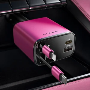 LISEN Retractable Car Charger, 84W Car Charger USB C Fast Charger Adapter, Car Accessories for Men Women, Gifts for Fathers Day for Men Dad Husband, for iPhone 17 16 15 14 13 12 Pro Max, Pink-Black LISEN Retractable Car Charger, 84W Car Charger USB C Fast Charger Adapter, Car Accessories for Men Women, Gifts for Fathers Day for Men Dad Husband, for iPhone 17 16 15 14 13 12 Pro Max, Pink-Black