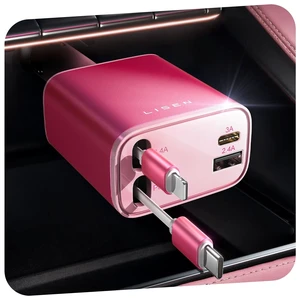 LISEN Retractable Car Charger, Pink-White | Multiple Ports Car Charger, Retractable Car Charger Fast Charge for iPad, for Samsung, Car Accessories for Men, Pink-White LISEN Retractable Car Charger, Pink-White | Multiple Ports Car Charger, Retractable Car Charger Fast Charge for iPad, for Samsung, Car Accessories for Men, Pink-White
