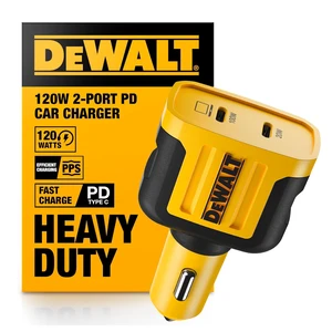 DEWALT Heavy Duty USB C Car Charger, 120W 2-Port PD 3.0 Type C Adapter, PPS Fast Charging w/Power Delivery for iPhone 17 16 15 14 13 Pro Max Mini Galaxy S22/S20/S10 Pixel iPad/iPad mini DEWALT Heavy Duty USB C Car Charger, 120W 2-Port PD 3.0 Type C Adapter, PPS Fast Charging w/Power Delivery for iPhone 17 16 15 14 13 Pro Max Mini Galaxy S22/S20/S10 Pixel iPad/iPad mini