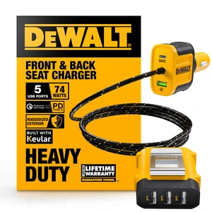 DEWALT Heavy Duty 72W 5 Port USB Car Charger Multiport, iPhone 17 Multi USB | Car Charger, Fast Charge PD & QC3.0 Cigarette Lighter Adapter w/ 6FT Cable, Type C Front DEWALT Heavy Duty 72W 5 Port USB Car Charger Multiport, iPhone 17 Multi USB | Car Charger, Fast Charge PD & QC3.0 Cigarette Lighter Adapter w/ 6FT Cable, Type C Front