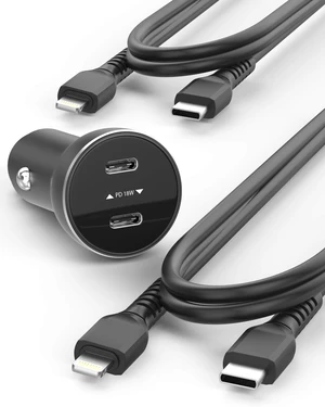 Galvanox Dual iPhone Car Charger, 2X Fast Charging Ports with 2X USB-C to Lightning Cables for iPhone 11/12/13/ iPhone 14 Pro Max (Black) Galvanox Dual iPhone Car Charger, 2X Fast Charging Ports with 2X USB-C to Lightning Cables for iPhone 11/12/13/ iPhone 14 Pro Max (Black)