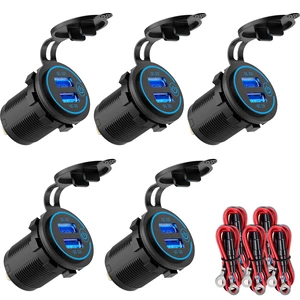 5 Pack Quick Charge 3.0 12V USB Outlet, Qidoe Waterproof QC3.0 Dual USB Power Outlet with Touch Switch Fast Car Charger Socket for 12V-24V Car Golf Cart Boat RV Motorcycle - More Affordable Pack 5 Pack Quick Charge 3.0 12V USB Outlet, Qidoe Waterproof QC3.0 Dual USB Power Outlet with Touch Switch Fast Car Charger Socket for 12V-24V Car Golf Cart Boat RV Motorcycle - More Affordable Pack