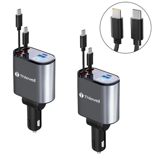 Thlevel Retractable Car Charger 4 in 1 USB C Fast Charger with Dual Type-C Cables (31.5 inch) with Voltage Display Compatible with iPhone 16/15 Pro Max Samsung Galaxy Note(2 Pack) Thlevel Retractable Car Charger 4 in 1 USB C Fast Charger with Dual Type-C Cables (31.5 inch) with Voltage Display Compatible with iPhone 16/15 Pro Max Samsung Galaxy Note(2 Pack)