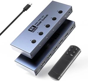 HDMI 2.1 Switch 5 in 1 Out 8K@60Hz 4K@240Hz with IR Remote | Supports PS5, Xbox, PC, Switch. 48Gbps, VRR, ALLM, HDR10+, Atmos, CEC, HDCP 2.3. Aluminum plug-play, memory retention HDMI 2.1 Switch 5 in 1 Out 8K@60Hz 4K@240Hz with IR Remote | Supports PS5, Xbox, PC, Switch. 48Gbps, VRR, ALLM, HDR10+, Atmos, CEC, HDCP 2.3. Aluminum plug-play, memory retention
