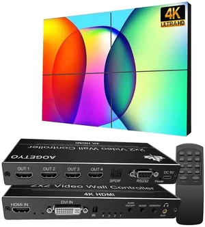 Video Wall Controller2x2 4k,HDMI & DVI 4k Input Makes 4 TV Screens Into 1 Video Wall Display, 180° Rotate, Extra Audio, IR Remote &RS232+Button Press, Video Wall Controller 1x2,1x3,1x4,2x1,3x1x4x1 Video Wall Controller2x2 4k,HDMI & DVI 4k Input Makes 4 TV Screens Into 1 Video Wall Display, 180° Rotate, Extra Audio, IR Remote &RS232+Button Press, Video Wall Controller 1x2,1x3,1x4,2x1,3x1x4x1
