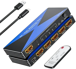 4K@240Hz ALYYDBG HDMI 2.1 Switch 5 in 1 Out Support 3D HDR10+ HDCP 2.3 VRR | Compatible with PS5/4 Xbox Nienteen Switch Roku Fire Stick Apple TV to Connect your TV Monitor Projector 4K@240Hz ALYYDBG HDMI 2.1 Switch 5 in 1 Out Support 3D HDR10+ HDCP 2.3 VRR | Compatible with PS5/4 Xbox Nienteen Switch Roku Fire Stick Apple TV to Connect your TV Monitor Projector