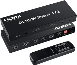 FERRISA 4x2 HDMI Matrix Switch, 4 in 2 Out Matrix HDMI Video Switcher Splitter + Optical & L/R Audio Output, Support Ultra HD 4K,3D 1080P, Audio EDID Extractor with IR Remote Control FERRISA 4x2 HDMI Matrix Switch, 4 in 2 Out Matrix HDMI Video Switcher Splitter + Optical & L/R Audio Output, Support Ultra HD 4K,3D 1080P, Audio EDID Extractor with IR Remote Control