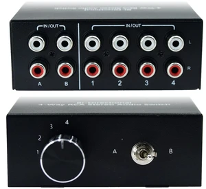 Bi-Directional No External Power No Noise 4 Way 2 in 4 Out or 4 in 2 Out Audio Sound selector RCA Female Stereo 4 Channel Splitter switcher Box Switching Bi-Directional No External Power No Noise 4 Way 2 in 4 Out or 4 in 2 Out Audio Sound selector RCA Female Stereo 4 Channel Splitter switcher Box Switching