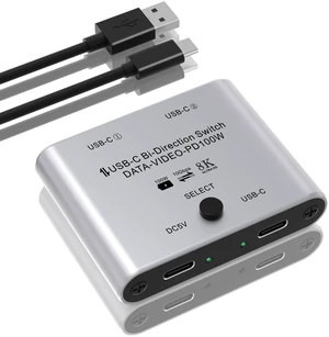 8K USB C Switch, Bi-Directional USB C Switcher for 2 Computers - 8K@60Hz/4K@120Hz Video + 100W PD Charging + 10Gbps Data Transfer, 1 in 2 Out / 2 in 1 Out USB C Splitter Switch with Power Cable 8K USB C Switch, Bi-Directional USB C Switcher for 2 Computers - 8K@60Hz/4K@120Hz Video + 100W PD Charging + 10Gbps Data Transfer, 1 in 2 Out / 2 in 1 Out USB C Splitter Switch with Power Cable
