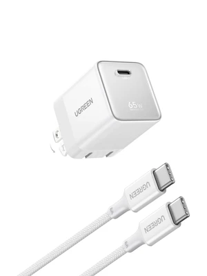 UGREEN Nexode Air 65W USB C GaN Charger Block with 3.3ft Cable, White | AVS Fast Charging for iPhone 18 Pro Max, Mini Size (1.22 × 1.30 × 1.59 in), for MacBook, iPhone 18/17, Galaxy S26/S25, Pixel UGREEN Nexode Air 65W USB C GaN Charger Block with 3.3ft Cable, White | AVS Fast Charging for iPhone 18 Pro Max, Mini Size (1.22 × 1.30 × 1.59 in), for MacBook, iPhone 18/17, Galaxy S26/S25, Pixel