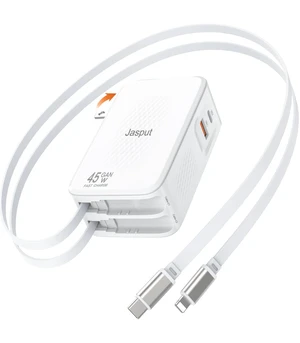 Jasput 45W Retractable Wall Charger, GaN Fast Charger Block with Built-in Dual Cables, Foldable Plug, 4-in-1 Travel Charging Adapter with USB-C/USB-A Ports for iPhone 17-11, iPad, Galaxy and More Jasput 45W Retractable Wall Charger, GaN Fast Charger Block with Built-in Dual Cables, Foldable Plug, 4-in-1 Travel Charging Adapter with USB-C/USB-A Ports for iPhone 17-11, iPad, Galaxy and More