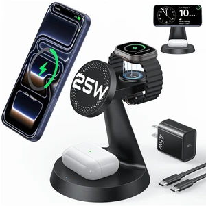 Meifigno 25W Fast 3 in 1 Charging Station for iPhone Duo/18 Pro Max | 25W Magnetic Charger for iPhone 16-18 Series, Compatible with MagSafe, with 45W Adapter, Charger Stand for iWatch & Airpods Meifigno 25W Fast 3 in 1 Charging Station for iPhone Duo/18 Pro Max | 25W Magnetic Charger for iPhone 16-18 Series, Compatible with MagSafe, with 45W Adapter, Charger Stand for iWatch & Airpods