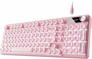 Wired Creamy Keyboard with Number Pad, 98-Key, Media Knob, RGB Backlit-Pink | Jelly keycaps, Plug & Play, Soft Click Typing, 2-Stage Tilt Legs, Office Cute Desk Setup for Laptop, PC Wired Creamy Keyboard with Number Pad, 98-Key, Media Knob, RGB Backlit-Pink | Jelly keycaps, Plug & Play, Soft Click Typing, 2-Stage Tilt Legs, Office Cute Desk Setup for Laptop, PC
