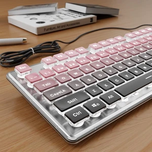 Wired Keyboard with White Backlit, Never Fade, Soft Click, Black Ombré | Pudding Keycaps, Plug & Play, Metal Panel, Tilt Legs, Full-size, Office Cute Desk Setup for Laptop, PC, Windows, EWEADN Wired Keyboard with White Backlit, Never Fade, Soft Click, Black Ombré | Pudding Keycaps, Plug & Play, Metal Panel, Tilt Legs, Full-size, Office Cute Desk Setup for Laptop, PC, Windows, EWEADN