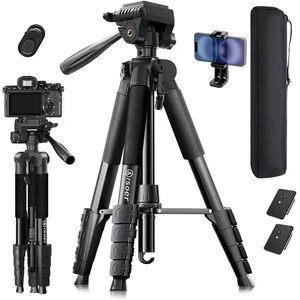 Arsoer 74" Camera Tripod Stand with 2 QR Plates for DSLR Sony Nikon Canon, Lightweight Video Mount for Travelling, Adjustable Phone Holder with Fluid Head and Wireless Remote (Max Load 6kg) Arsoer 74" Camera Tripod Stand with 2 QR Plates for DSLR Sony Nikon Canon, Lightweight Video Mount for Travelling, Adjustable Phone Holder with Fluid Head and Wireless Remote (Max Load 6kg)