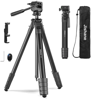 JISHANE 72" Travel Aluminum Camera Tripod, Tripod Stand for Camera & Phone | Equipped with Phone Holder, Wireless Remote & Carry Bag, Compatible with Canon EOS Rebel, DSLR, Smartphone Video Recording JISHANE 72" Travel Aluminum Camera Tripod, Tripod Stand for Camera & Phone | Equipped with Phone Holder, Wireless Remote & Carry Bag, Compatible with Canon EOS Rebel, DSLR, Smartphone Video Recording