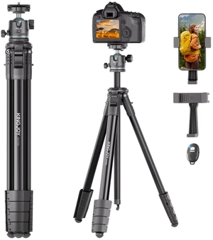 KINGJOY 72'' Camera Tripod Compact for Travel with 360° Ball Head | Compatible with Canon Nikon DSLR Camera, Cellphone Clip and Remote Control for Shooting and Video Recording KINGJOY 72'' Camera Tripod Compact for Travel with 360° Ball Head | Compatible with Canon Nikon DSLR Camera, Cellphone Clip and Remote Control for Shooting and Video Recording