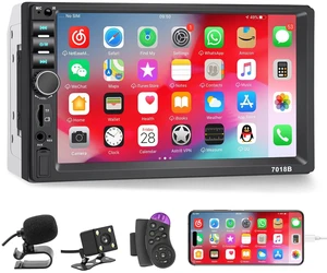 Double Din Car Stereo with Backup Camera Microphone, 7' Touchscreen 2 Din Radio, MP5 Player, Car Audio Receivers Support Mirror Link/Hands Free Call/FM/Steering Wheel Remote/BT/TF/USB/EQ/Aux Double Din Car Stereo with Backup Camera Microphone, 7' Touchscreen 2 Din Radio, MP5 Player, Car Audio Receivers Support Mirror Link/Hands Free Call/FM/Steering Wheel Remote/BT/TF/USB/EQ/Aux