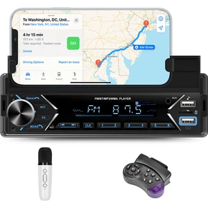 Single DIN Car Stereo Bluetooth Car Radio with Phone Holder & Wireless MIC | Car Mp3 Player FM/MP3/AUX Dual USB SWC Colorful Lights Single DIN Car Stereo Bluetooth Car Radio with Phone Holder & Wireless MIC | Car Mp3 Player FM/MP3/AUX Dual USB SWC Colorful Lights
