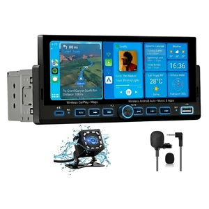 Pyniro Single Din Radio Car Stereo with Wireless CarPlay & Android Auto | 6.86" IPS Touch Screen, Backup Camera, External Microphone, Bluetooth, SWC, FM, USB, RGB Button Backlighting Pyniro Single Din Radio Car Stereo with Wireless CarPlay & Android Auto | 6.86" IPS Touch Screen, Backup Camera, External Microphone, Bluetooth, SWC, FM, USB, RGB Button Backlighting