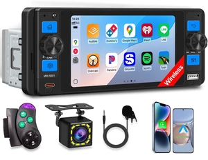 Single Din Car Stereo with Wireless Apple CarPlay, 5" Touchscreen Car Radio | Car Bluetooth 5.2, IPS touch screen, Android Auto, Car Backup Camera, GPS, USB & Type-C, FM/AM/RDS Single Din Car Stereo with Wireless Apple CarPlay, 5" Touchscreen Car Radio | Car Bluetooth 5.2, IPS touch screen, Android Auto, Car Backup Camera, GPS, USB & Type-C, FM/AM/RDS