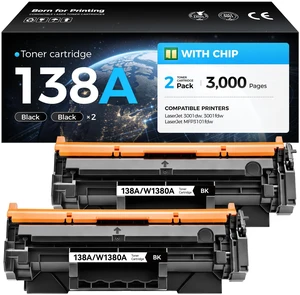 138A Toner Cartridge 2Pack with Chip High Yield Compatible for HP 138A 138X W1380A W1380X Toner Work with LaserJet Pro MFP 3001dw 3001fdw 3101fdw Laser Printer Ink All-in-One 3101fdwe 3001dwe 3001fdwe 138A Toner Cartridge 2Pack with Chip High Yield Compatible for HP 138A 138X W1380A W1380X Toner Work with LaserJet Pro MFP 3001dw 3001fdw 3101fdw Laser Printer Ink All-in-One 3101fdwe 3001dwe 3001fdwe