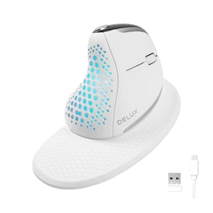 DELUX Seeker Ergonomic Vertical Wireless Mouse with OLED Screen (M618XSD) | 6 Buttons&Thumb Wheel Function, Silent Click, Up to 7200DPI, Programmable, Rechargeable, BT/2.4G/Wired, RGB Light (White) DELUX Seeker Ergonomic Vertical Wireless Mouse with OLED Screen (M618XSD) | 6 Buttons&Thumb Wheel Function, Silent Click, Up to 7200DPI, Programmable, Rechargeable, BT/2.4G/Wired, RGB Light (White)