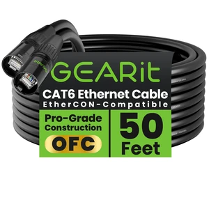GEARit Shielded CAT6 Ethercon Cable (50 Feet) Professional Audio & Lighting RJ45 EtherCON-Compatible Cable for Studio, Stage, Concerts - 50ft Black GEARit Shielded CAT6 Ethercon Cable (50 Feet) Professional Audio & Lighting RJ45 EtherCON-Compatible Cable for Studio, Stage, Concerts - 50ft Black
