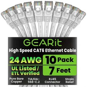 GEARit Cat6 Patch Cables Cat 6 Ethernet Cable 7 ft 10-Pack White | Ethernet Patch Cable, 10Gbps 550MHz 24AWG Pure Copper, Snagless, Gold Plated RJ45 for Router, Server, Router, PC GEARit Cat6 Patch Cables Cat 6 Ethernet Cable 7 ft 10-Pack White | Ethernet Patch Cable, 10Gbps 550MHz 24AWG Pure Copper, Snagless, Gold Plated RJ45 for Router, Server, Router, PC