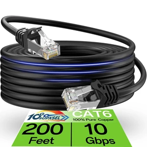 10Gsupxsel Cat 6 Ethernet Cable 200FT Outdoor&Indoor, Cat6 Ethernet Patch Cable 10Gbps, High-Speed UTP Cat6 Network Cable Pure Copper, Cat 6 Cable for Home and Office Network, Black 10Gsupxsel Cat 6 Ethernet Cable 200FT Outdoor&Indoor, Cat6 Ethernet Patch Cable 10Gbps, High-Speed UTP Cat6 Network Cable Pure Copper, Cat 6 Cable for Home and Office Network, Black