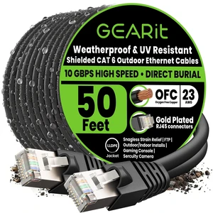GEARit Cat 6 Ethernet Cable 50 Ft, Outdoor Direct Burial Cat6 Cable | 23AWG Pure Copper FTP, LLDPE Waterproof UV Resistant Jacket, PoE, for Outside, in Ground & Underground Network Runs GEARit Cat 6 Ethernet Cable 50 Ft, Outdoor Direct Burial Cat6 Cable | 23AWG Pure Copper FTP, LLDPE Waterproof UV Resistant Jacket, PoE, for Outside, in Ground & Underground Network Runs