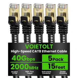 VOIETOLT Cat 8 Ethernet Cable Flat 15 FT 5Pack, High Speed 40Gbps 2000Mhz Braided Internet Cable with Gold Plated RJ45 Network LAN Cable SSTP, Ethernet Cord Compatible for PS4/5, for Modems, PC/Laptop VOIETOLT Cat 8 Ethernet Cable Flat 15 FT 5Pack, High Speed 40Gbps 2000Mhz Braided Internet Cable with Gold Plated RJ45 Network LAN Cable SSTP, Ethernet Cord Compatible for PS4/5, for Modems, PC/Laptop