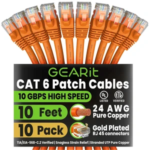 GEARit Cat6 Patch Cables Cat 6 Ethernet Cable 10 ft 10-Pack Orange | Ethernet Patch Cable, 10Gbps 550MHz 24AWG Pure Copper, Snagless, Gold Plated RJ45 for Router, Server, Router, PC GEARit Cat6 Patch Cables Cat 6 Ethernet Cable 10 ft 10-Pack Orange | Ethernet Patch Cable, 10Gbps 550MHz 24AWG Pure Copper, Snagless, Gold Plated RJ45 for Router, Server, Router, PC
