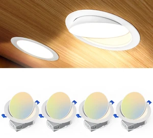 Ensenior 4 Pack 6 Inch LED Eyeball Gimbal Recessed Light, 5CCT Dimmable | 360°+90° Rotatable, 10%-100% Dimmable, 2700K-5000K Selectable, 12W 1300LM, 90+CRI, 120V, 100° Beam, ETL&FCC&IC Certified Ensenior 4 Pack 6 Inch LED Eyeball Gimbal Recessed Light, 5CCT Dimmable | 360°+90° Rotatable, 10%-100% Dimmable, 2700K-5000K Selectable, 12W 1300LM, 90+CRI, 120V, 100° Beam, ETL&FCC&IC Certified
