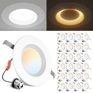 Ensenior 24 Pack 5/6 Inch 5CCT LED Recessed Lighting with Night Light | Retrofit Baffle Trim, 2700K-5000K Selectable Can Lights, Dimmable, 1000LM, 9W=110W, Damp Rated, ETL&FCC&IC, E26 Install Ensenior 24 Pack 5/6 Inch 5CCT LED Recessed Lighting with Night Light | Retrofit Baffle Trim, 2700K-5000K Selectable Can Lights, Dimmable, 1000LM, 9W=110W, Damp Rated, ETL&FCC&IC, E26 Install