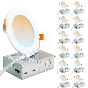 DLLT LED Recessed Ceiling Lights: 12 Pack 4 Inch 5CCT Ultra-Thin Lighting with Junction Box for Bedroom - 900LM Brightness 9W Eqv 90W Dimmable Canless Wafer Downlight with ETL&FCC DLLT LED Recessed Ceiling Lights: 12 Pack 4 Inch 5CCT Ultra-Thin Lighting with Junction Box for Bedroom - 900LM Brightness 9W Eqv 90W Dimmable Canless Wafer Downlight with ETL&FCC