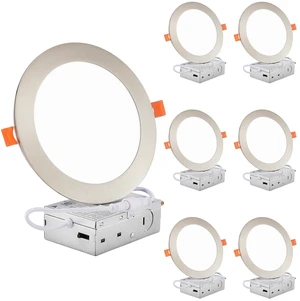 DLLT LED Recessed Ceiling Light: 6 Pack 6 Inch Brushed Nickel Recessed Lighting DLLT LED Recessed Ceiling Light: 6 Pack 6 Inch Brushed Nickel Recessed Lighting