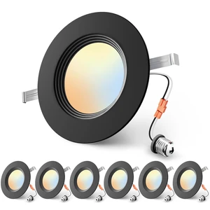Ensenior 5/6 Inch Black LED Recessed Can Lights, 5CCT, 9W, 1000LM, 6 Pack | Retrofit Baffle Trim, 5%-100% Dimmable, 2700K-5000K Selectable CCT, Damp&IC Rated, ETL&FCC Certified, Quick E26 Install Ensenior 5/6 Inch Black LED Recessed Can Lights, 5CCT, 9W, 1000LM, 6 Pack | Retrofit Baffle Trim, 5%-100% Dimmable, 2700K-5000K Selectable CCT, Damp&IC Rated, ETL&FCC Certified, Quick E26 Install