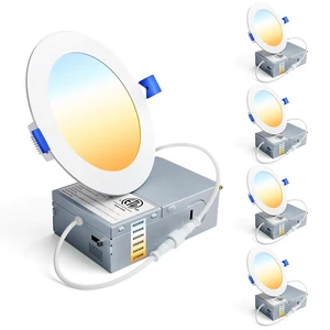 Ensenior 4 Pack 4 Inch LED Recessed Light, 6CCT Dimmable Canless Wafer | 2700K-6000K Selectable, 5%-100% Dimmable, 750LM 9W 120V, IC & Damp Rated, ETL & FCC & UL Certified, 50000h Life Span Ensenior 4 Pack 4 Inch LED Recessed Light, 6CCT Dimmable Canless Wafer | 2700K-6000K Selectable, 5%-100% Dimmable, 750LM 9W 120V, IC & Damp Rated, ETL & FCC & UL Certified, 50000h Life Span
