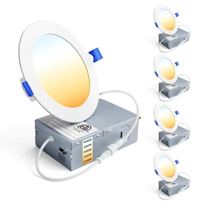 Ensenior 4 Pack 4 Inch LED Recessed Light, 5CCT Dimmable Canless Wafer | 2700K-5000K Selectable, 5%-100% Dimmable, 750LM 9W 120V, IC & Damp Rated, ETL & FCC & UL Certified, 50000h Life Span Ensenior 4 Pack 4 Inch LED Recessed Light, 5CCT Dimmable Canless Wafer | 2700K-5000K Selectable, 5%-100% Dimmable, 750LM 9W 120V, IC & Damp Rated, ETL & FCC & UL Certified, 50000h Life Span