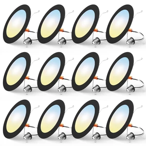 FREELICHT 12 Pack Retrofit LED Recessed Lighting 6 Inch, 5CCT, Black | 2700K/3000K/4000K/5000K/6000K Selectable, Dimmable Flat Can Lights, 1000LM Brightness, 10W, IC & Damp Rated, ETL & FCC FREELICHT 12 Pack Retrofit LED Recessed Lighting 6 Inch, 5CCT, Black | 2700K/3000K/4000K/5000K/6000K Selectable, Dimmable Flat Can Lights, 1000LM Brightness, 10W, IC & Damp Rated, ETL & FCC