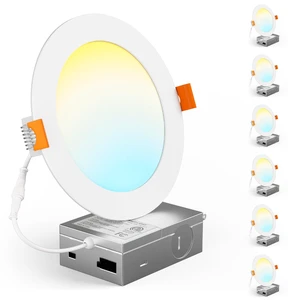 CHARKEE 6 Pack 6 Inch 5CCT LED Canless Recessed Ceiling Light | Ultra-Thin Wafer Downlight with Junction Box, 5%-100% Dimmable, 1050LM, 2700K-5000K Selectable12W, ETL & Energy Star & FCC CHARKEE 6 Pack 6 Inch 5CCT LED Canless Recessed Ceiling Light | Ultra-Thin Wafer Downlight with Junction Box, 5%-100% Dimmable, 1050LM, 2700K-5000K Selectable12W, ETL & Energy Star & FCC