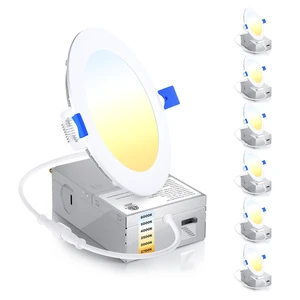 Ensenior 6 Pack 4 Inch LED Recessed Light, 6CCT Dimmable Canless Wafer | 2700K-6000K Selectable, 5%-100% Dimmable, 750LM 9W 120V, IC & Damp Rated, ETL & FCC & UL Certified, 50000h Life Span Ensenior 6 Pack 4 Inch LED Recessed Light, 6CCT Dimmable Canless Wafer | 2700K-6000K Selectable, 5%-100% Dimmable, 750LM 9W 120V, IC & Damp Rated, ETL & FCC & UL Certified, 50000h Life Span