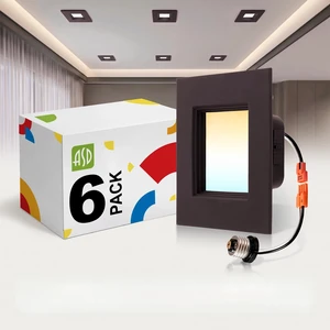 ASD LED Bronze Retrofit 4 Inch Recessed Lights - Square 9W 709LM 2700-5000K Recessed Lighting 4 Inch, Wet Rated Dimmable Can Lights, Baffle Trim Wafer Lights, UL 6 Pack ASD LED Bronze Retrofit 4 Inch Recessed Lights - Square 9W 709LM 2700-5000K Recessed Lighting 4 Inch, Wet Rated Dimmable Can Lights, Baffle Trim Wafer Lights, UL 6 Pack