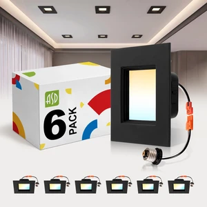ASD LED Black Retrofit 4 Inch Recessed Lights - Square 9W 709LM 2700-5000K Recessed Lighting 4 Inch, Wet Rated Dimmable Can Lights, Baffle Trim Wafer Lights, UL 6 Pack ASD LED Black Retrofit 4 Inch Recessed Lights - Square 9W 709LM 2700-5000K Recessed Lighting 4 Inch, Wet Rated Dimmable Can Lights, Baffle Trim Wafer Lights, UL 6 Pack