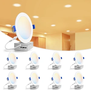 VOLISUN 8 Pack 6 inch Recessed Lighting, 5CCT, 13W Eqv 120W, 1080LM | LED Recessed Light with Junction Box 2700K-5000K Selectable, Dimmable Canless Wafer Downlight, Ceiling Light ETL Certificated VOLISUN 8 Pack 6 inch Recessed Lighting, 5CCT, 13W Eqv 120W, 1080LM | LED Recessed Light with Junction Box 2700K-5000K Selectable, Dimmable Canless Wafer Downlight, Ceiling Light ETL Certificated