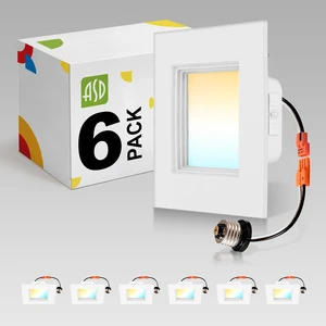 ASD LED Retrofit 4 Inch Recessed Lights - Square 9W 709LM 2700-5000K Recessed Lighting 4 Inch, Wet Rated Dimmable Can Lights, Baffle Trim Wafer Lights, UL 6 Pack ASD LED Retrofit 4 Inch Recessed Lights - Square 9W 709LM 2700-5000K Recessed Lighting 4 Inch, Wet Rated Dimmable Can Lights, Baffle Trim Wafer Lights, UL 6 Pack