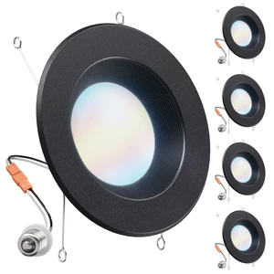 Sunco 4 Pack 6 Inch Black Retrofit LED Recessed Lights, 5CCT, 13W=120W | 965LM, Selectable CCT 2700K/3000K/3500K/4000K/5000K, Black Baffle Trim, Dimmable Retrofit LED Downlight for Recessed Cans Sunco 4 Pack 6 Inch Black Retrofit LED Recessed Lights, 5CCT, 13W=120W | 965LM, Selectable CCT 2700K/3000K/3500K/4000K/5000K, Black Baffle Trim, Dimmable Retrofit LED Downlight for Recessed Cans